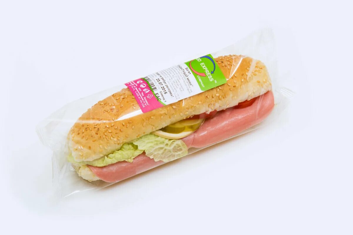 Багет лента. Багет food Express специальный мини 125г. Сэндвич чиабатта флоупак. Сэндвич в упаковке.