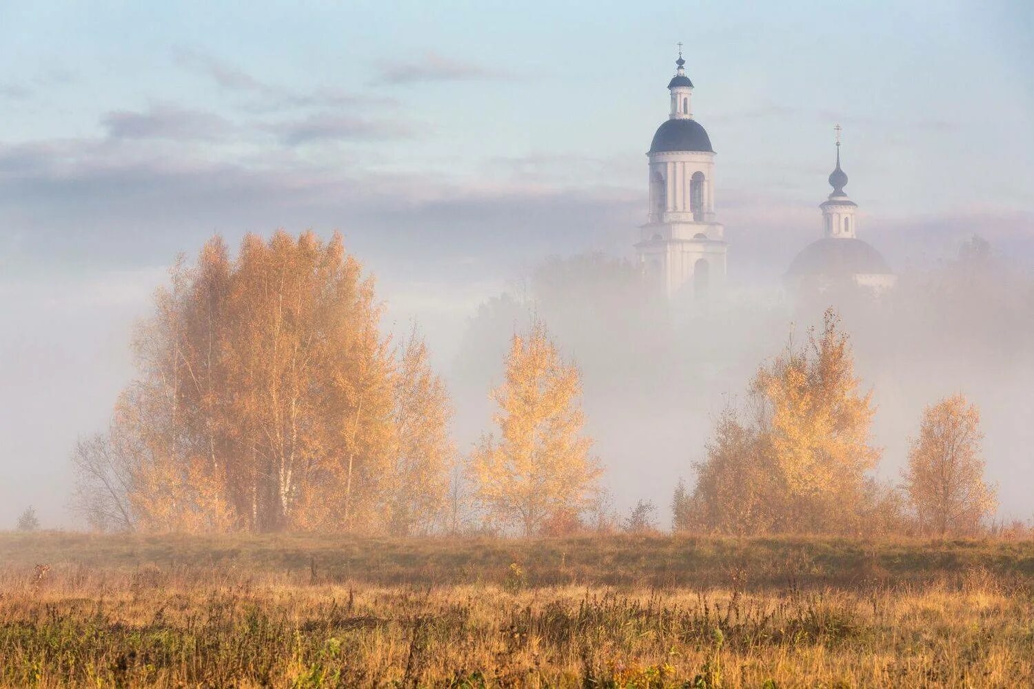 Пелена света. Храм село Филипповское. Россия берёзы православный храм. Русь храм туман. Осенний православный храм в Архангельской области.