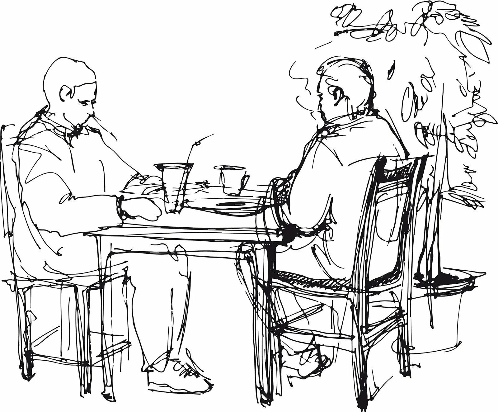 Давай в другой стол. Наброски людей в кафе. Человек сидит за столом. Человек карандашом за столом. Два человека сидят за столом.