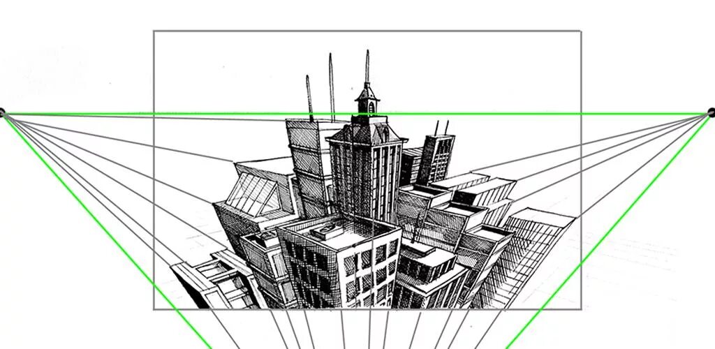 Перспектива с тремя точками схода город. Линейная перспектива с 2 точками схода. Линейная перспектива с 3 точками схода. Дом в перспективе с 2 точками схода. Линия снизу вверх