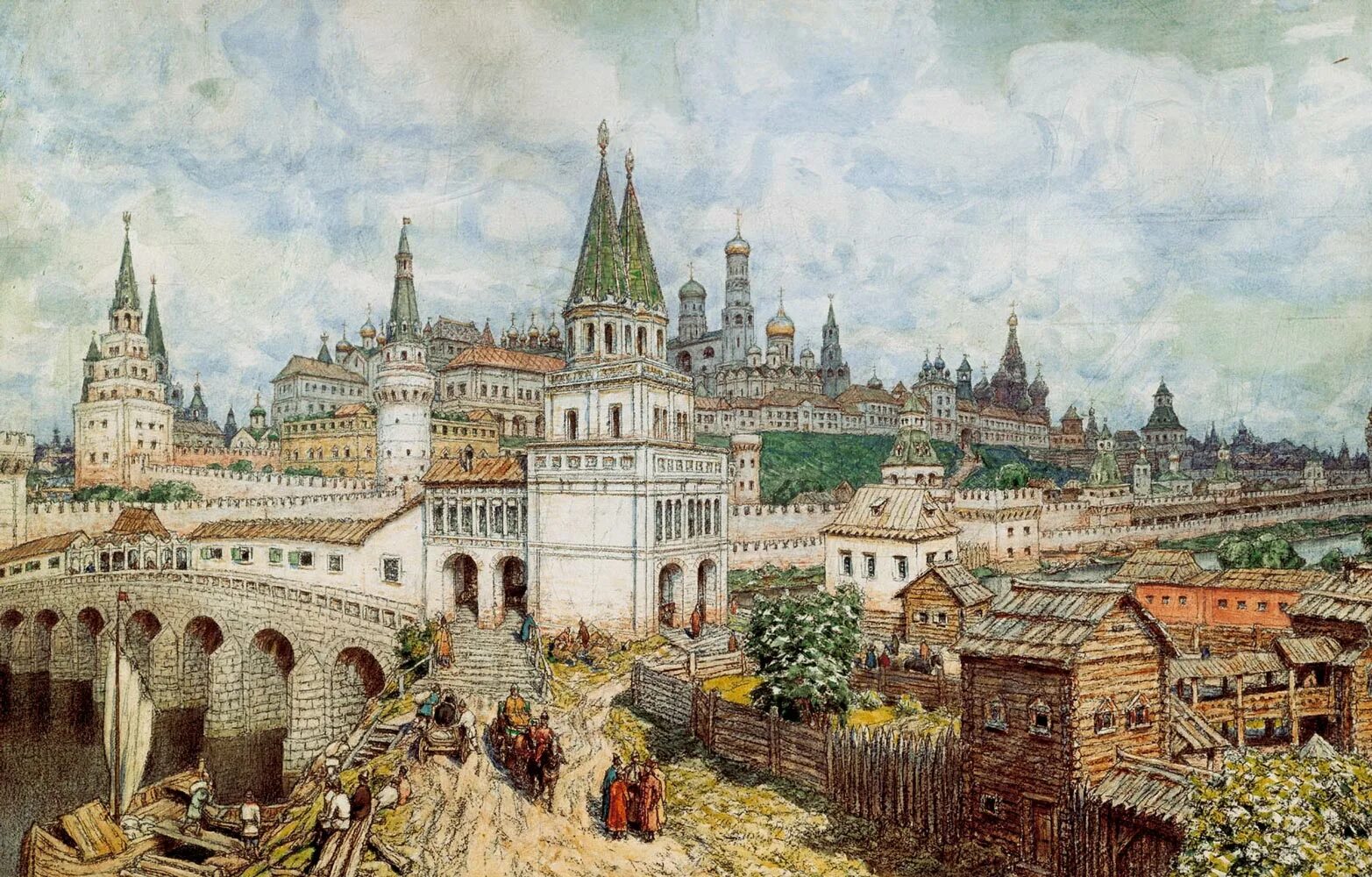 Почему в середине 17 века. Аполлинарий васнецов московский кремль. аполлинарий васнецов москва 17 века. расцвет кремля всехсвятский мост и кремль в конце 17 века васнецов. белокаменный кремль васнецов.