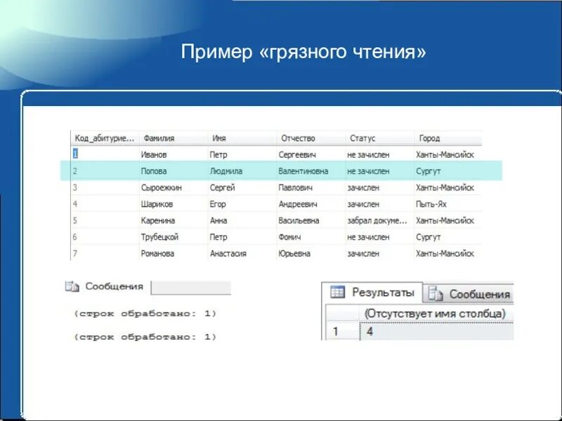 Mysql чтение. Грязное чтение база данных. пример грязного код. грязное чтение sql.