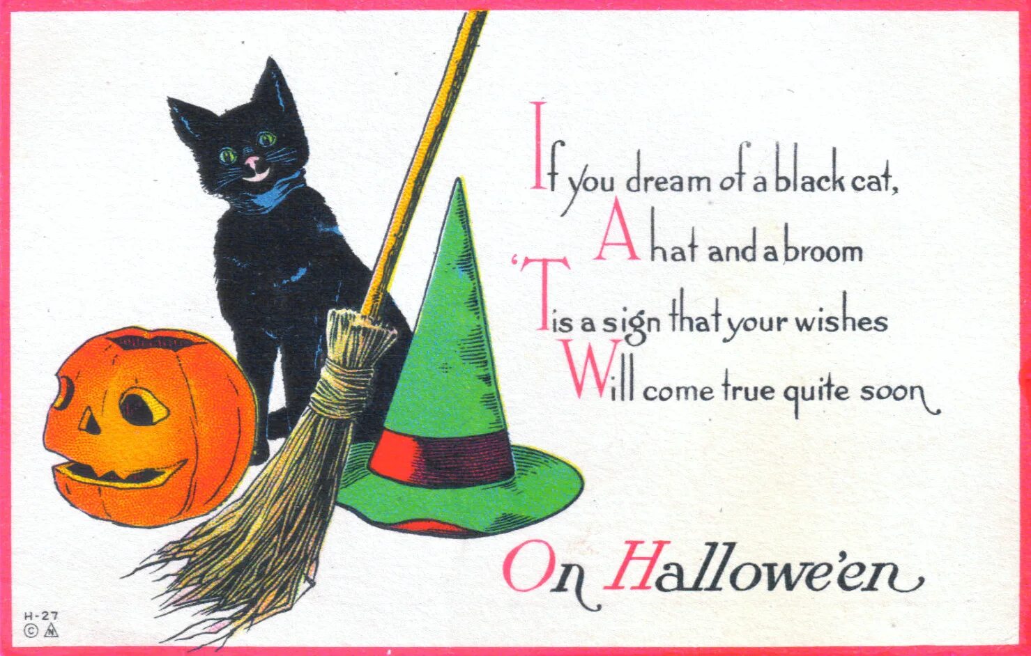 Поздравление с Хэллоуином на немецком языке. Halloween Greeting Card. Halloween Witch Cat on a Broom. Happy Halloween Card. Quite true