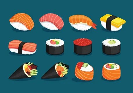 Variety Of Delicious Sushi Рисунки Еды, Иллюстрации Еды, Нанесение Королевс...