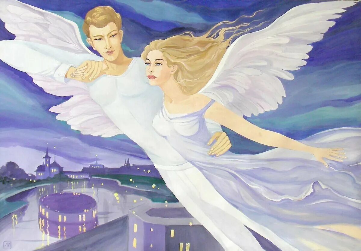 Ангелы в живописи. Влюбленные с крыльями. Небесные ангелы. Ангелы летают. Летать вдвоем песня