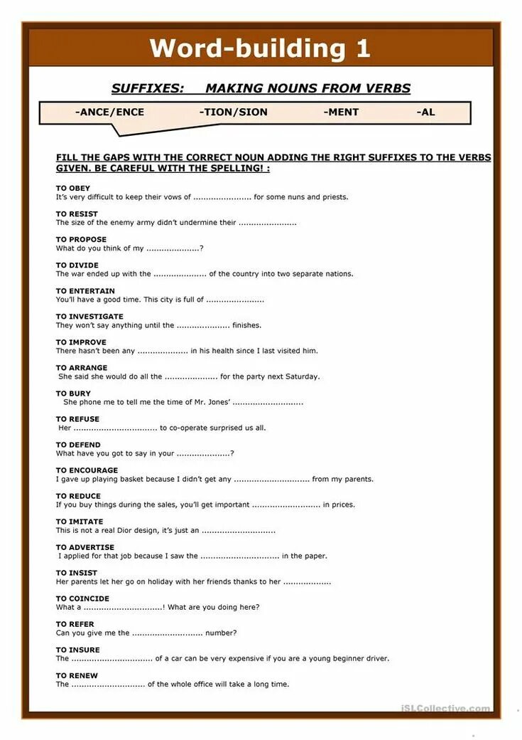 Form nouns from the words in brackets. Word formation упражнения worksheet. word formation nouns упражнения. word building worksheets. word building exercises.