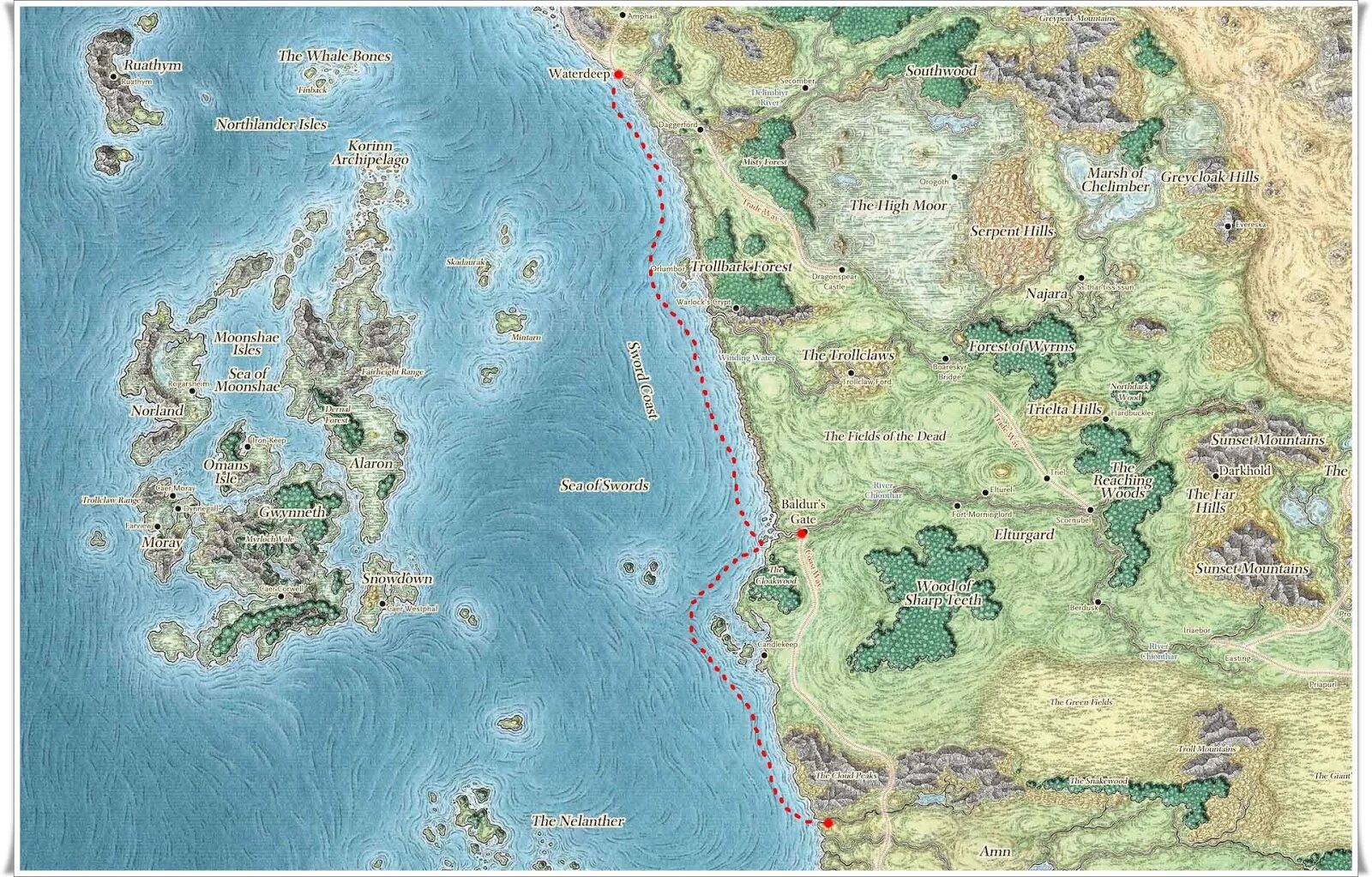 Карта берега мечей ДНД. Побережье меча ДНД. ДНД карта побережья меча. DND побережье мечей.