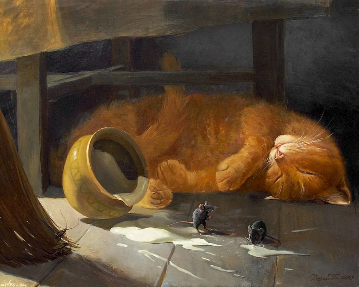 Сказочные коты. Мыши в кладовой. Натюрморт с котом. Кот в чулане. Кошачья колбаса.