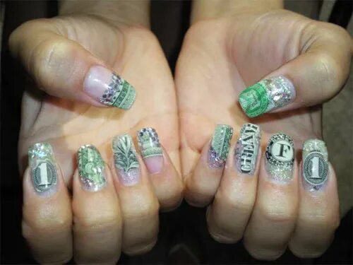 Какой цвет маникюра к деньгам в 2024. Дизайн ногтей с деньгами. Ногти с деньгами. Какой цвет маникюра к деньгам в 2024. Ногти с деньгами длинные.