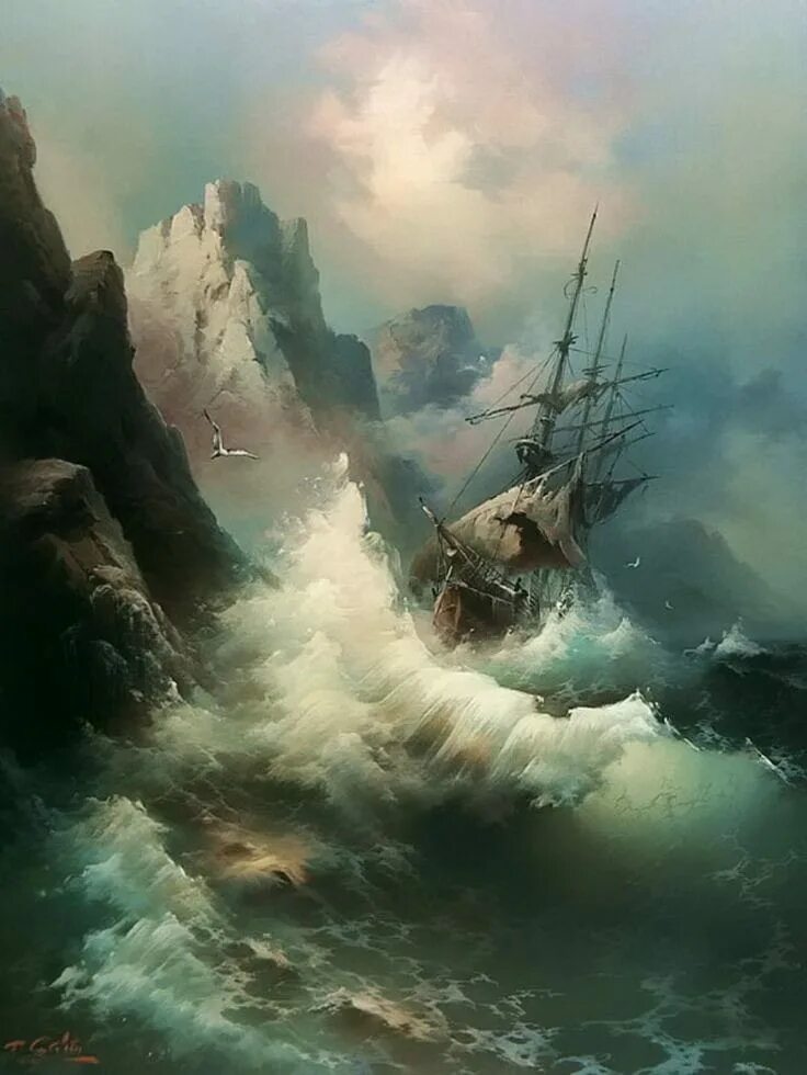 М.Сатаров - марины (19) (532x700, 279Kb) Sailing ships, Ship paintings, Boat art