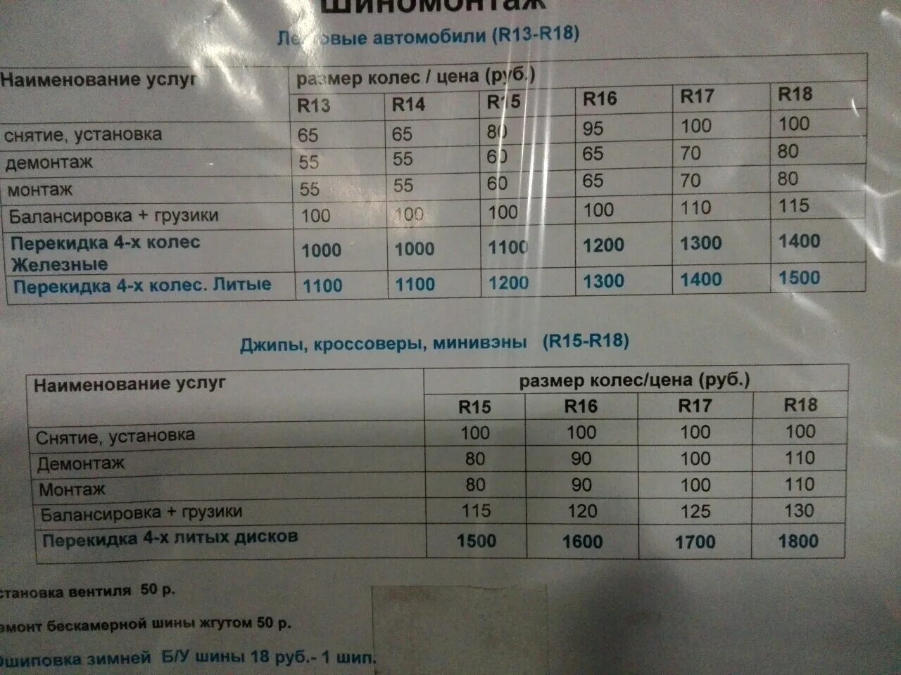 Прайс цен на шиномонтаж. Прайс цен на шиномонтаж