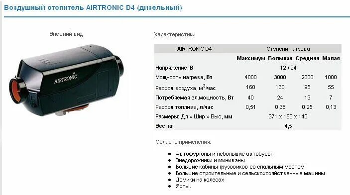 Мощность автономного отопителя