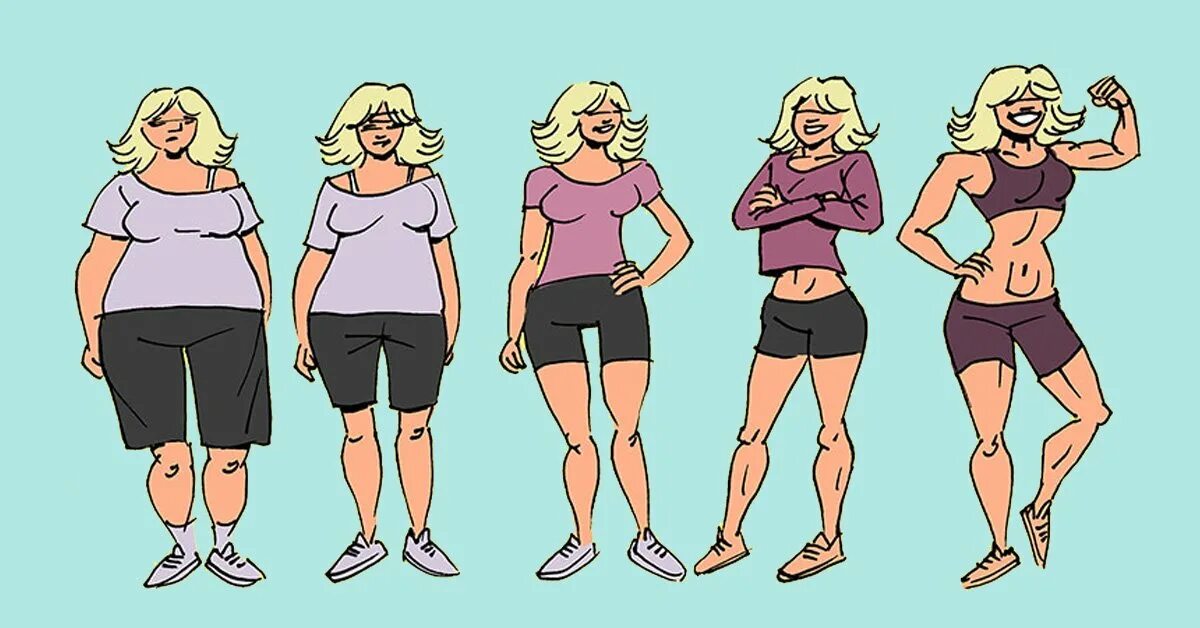 Вдвое толще. Похудение иллюстрация. Эволюция похудения. Похудение рисунок. Женщина худеет.