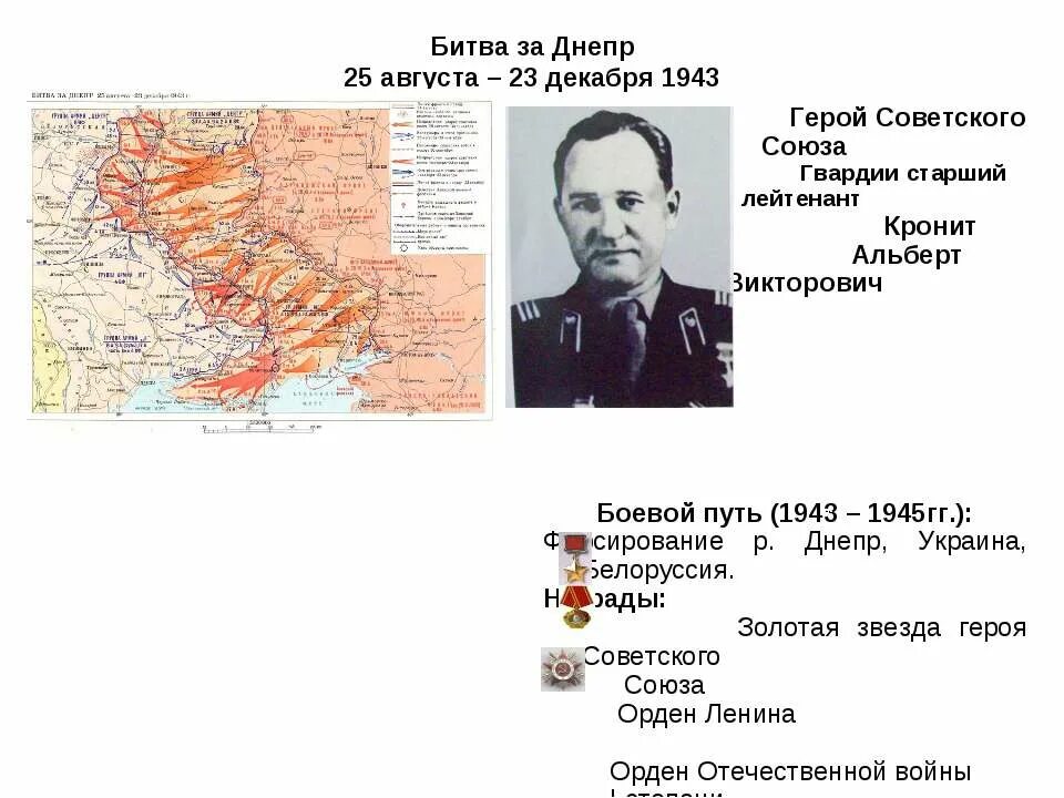 Август декабрь 1943. Кронит альберт викторович герой советского союза. кронит альберт викторович герой советского союза юрга. битва на днепре 1943 герои ссср. битва за днепр презентация.