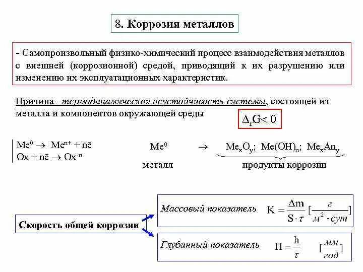 Объемный показатель коррозии формула. Весовой показатель коррозии формула. Глубинный показатель скорости коррозии определяют по формуле:. Показатели коррозии формулы. Показатели коррозии