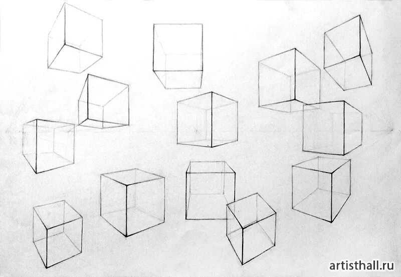 Квадрат снизу. Как рисовать куб снизу. Зарисовки геометрических фигур. Наброски геометрических фигур. Куб с разных ракурсов.