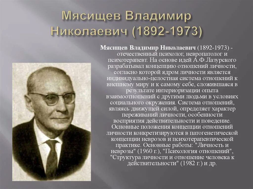 В.Н. Мясищев (1892-1973). Школы изучения личности