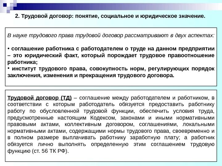 Социальное значение трудового договора. Трудовой договор понятие и виды. Роль трудового договора. Общая характеристика сторон трудового договора