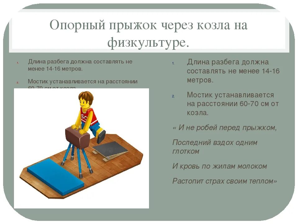 Опорный прыжок через козла 4 класс. Опорный прыжок через козла.
