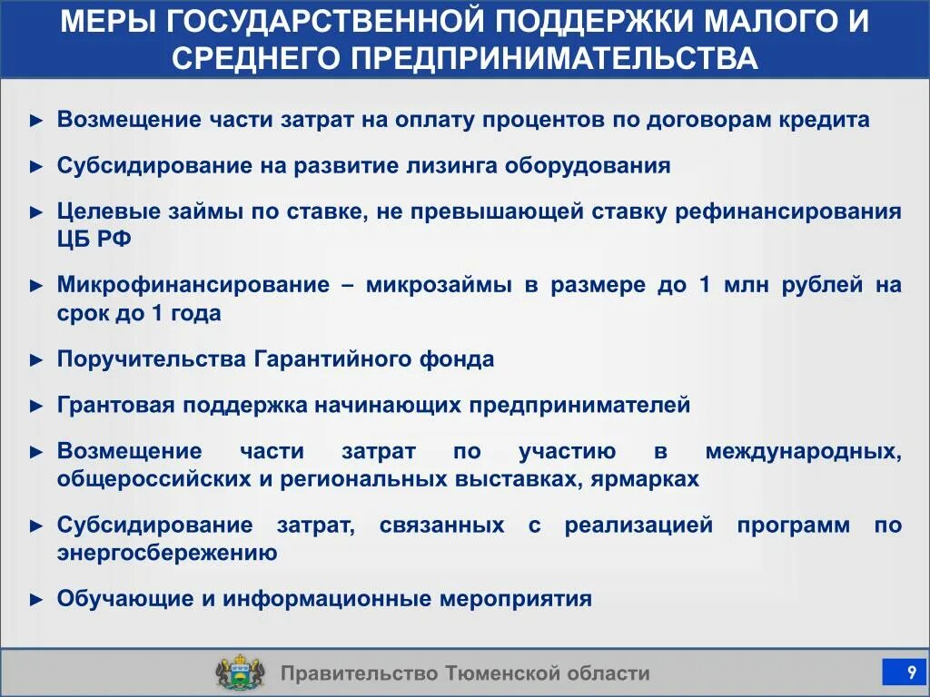 Меры государственной поддержки предпринимательства