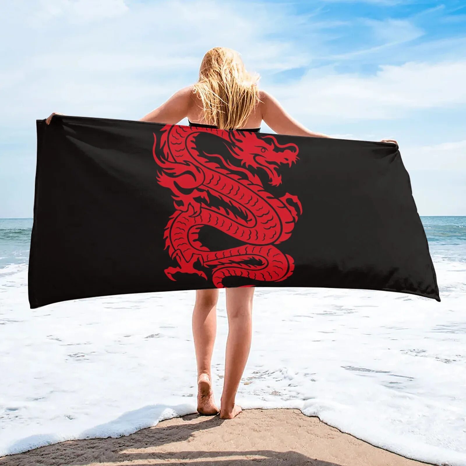 Полотенце банное с драконом. Пляжное полотенце с девушкой. Большое полотенце с драконом. Полотенце с драконом