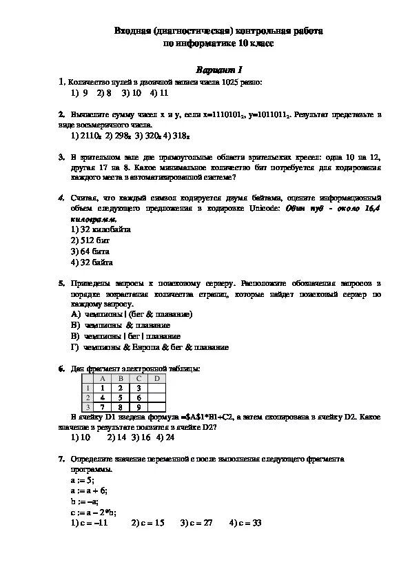 Итоговая контрольная работа по информатике 6. Входной контроль по информатике 10 класс. Контрольная по информатике 10-11 класс. Проверочная работа по информатике 10 класс. Входная контрольная работа по информатике 10 класс.