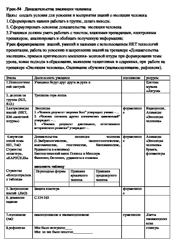 Таблица развитие жизни период