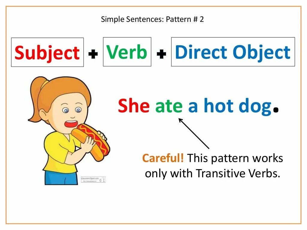 Simple sentence. Subject verb. Parts of sentence. Parts of sentence in English.