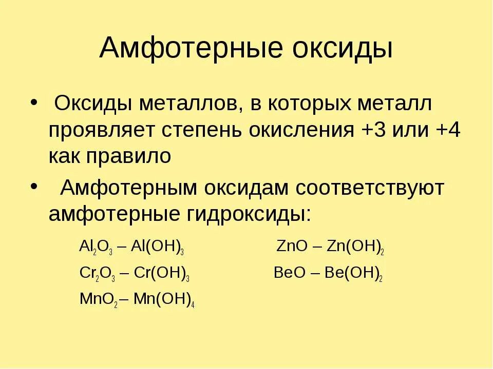 Названия амфотерных соединений из приведенного перечня