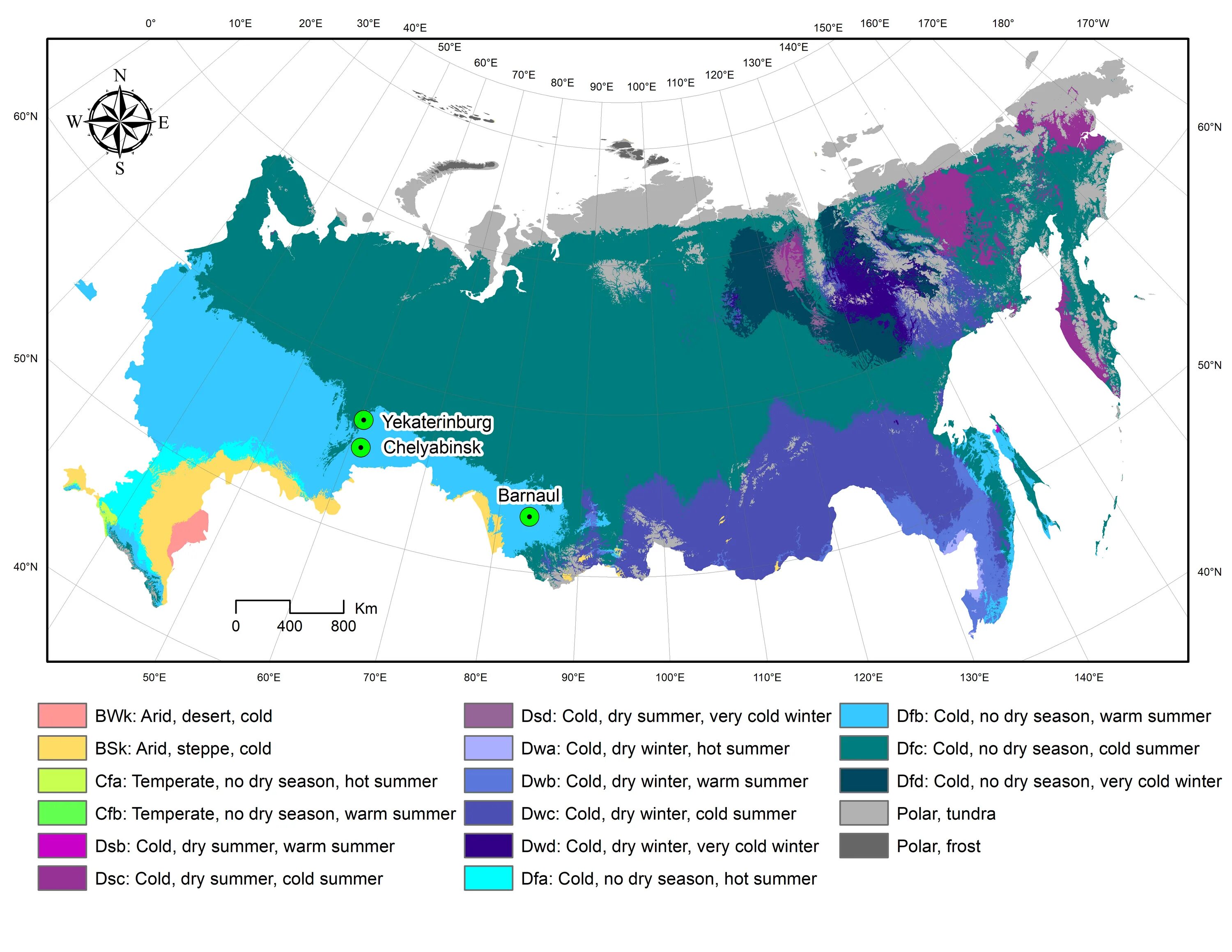 Russian climate. Climate Zones of Russia. Köppen climate Map of Russia. Types of climate in Russia.