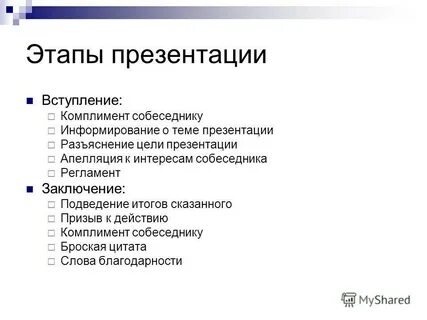 Этапы презентации