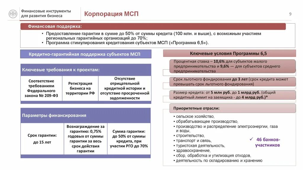 Финансовые инструменты. Финансовые инструменты для бизнеса. Инструменты финансирования МСП. Программа 6.5 Корпорация МСП.