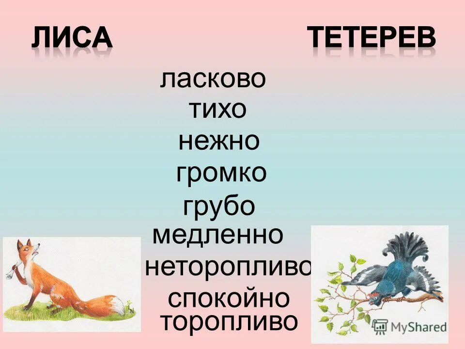 Ударный слог в слове тетерев. Лиса и тетерев. Лиса и тетерев сказка. Лиса и тетерев иллюстрации. Презентация лиса и тетерев.