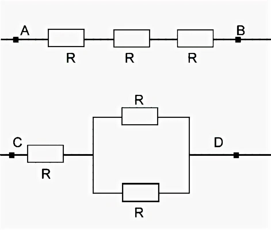 Четыре одинаковых сопротивления соединяют различными способами