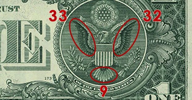 Число на купюре. Масонские знаки и символы на долларе США. Знаки масонов однодолларовая купюра. Масонские символы на долларе США. Тайные символы на долларе США.