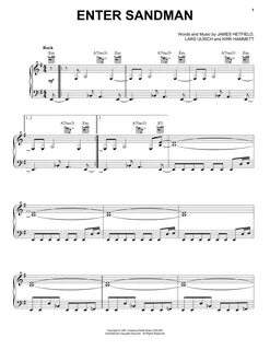 Metallica "Enter Sandman" Sheet Music PDF Notes, Chords Pop Score...