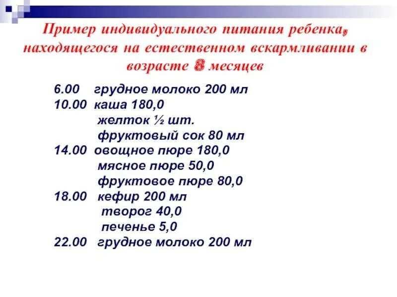 График дня в 8 месяцев Режим питания 2 месяца