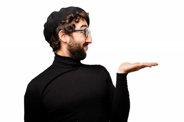 Девушка смотрит вверх на желтом фоне. Restock something. Менеджер палец. Show something. Девушка показывает пальцем.