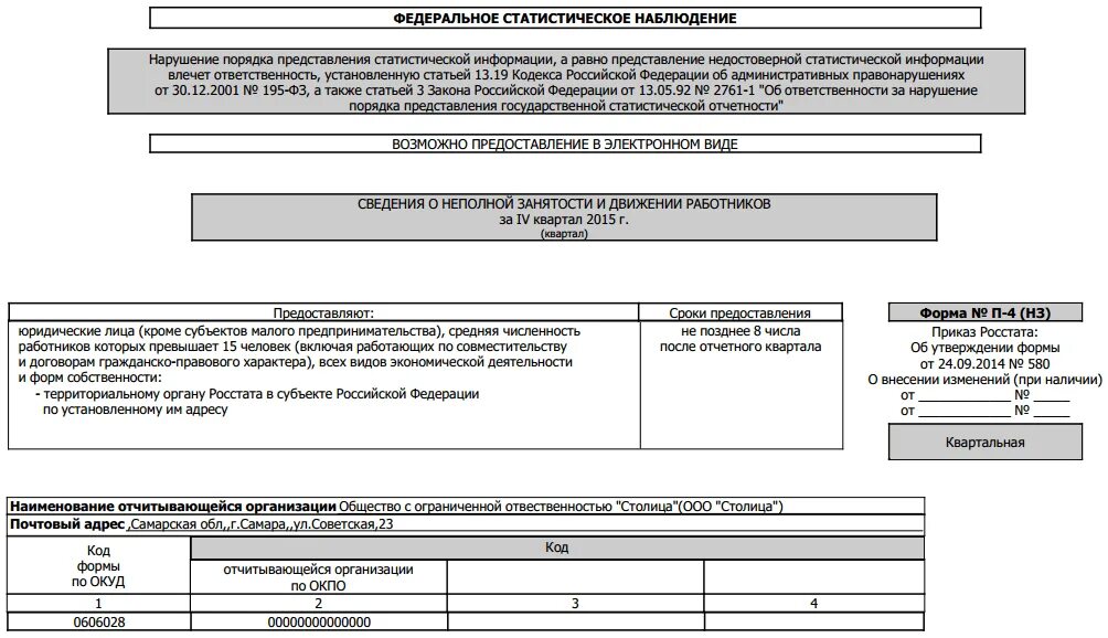 Статистика форма п 4 нз