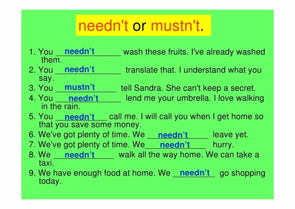 Should составить предложение. Предложения с must и mustn't. Разница mustn`t needn`t. Must mustn't needn't don't have to правило. Разница между must и mustn't.