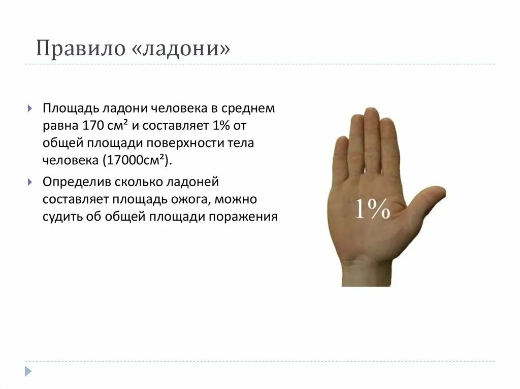 Правило второй руки. «Правило ладони» ( площадь ладони составляет. Площадь ожога правило ладони. Средняя площадь ладони человека.