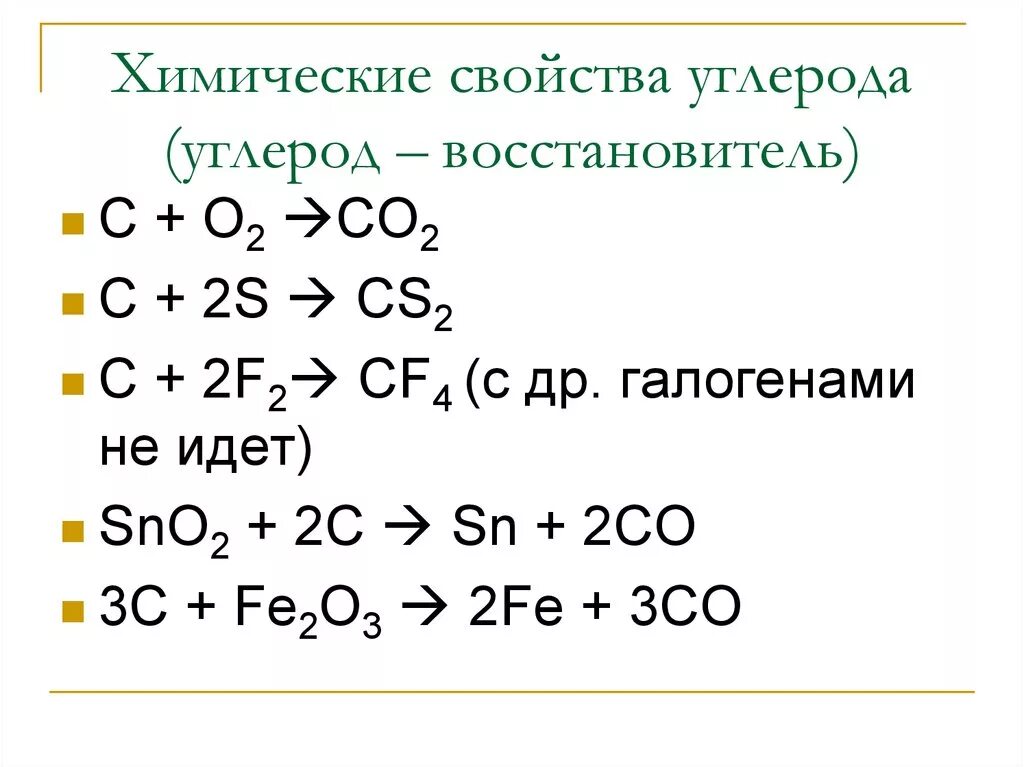 Химическое уравнение углерода