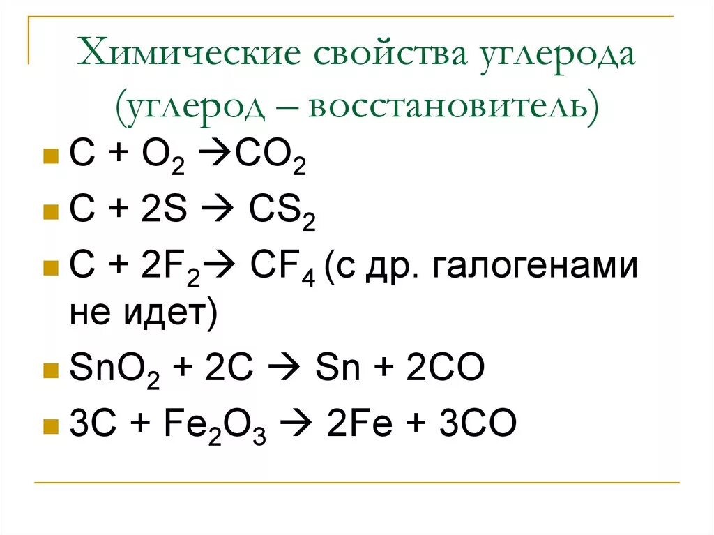 Уравнения химических реакций углерода