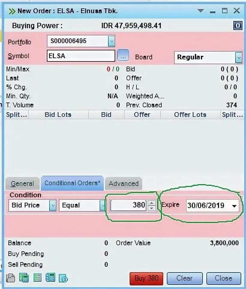 Condition order. Order conditions.