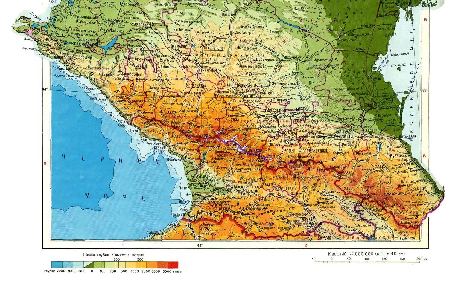 Горы северного кавказа на карте. Физическая карта северного кавказа подробная.