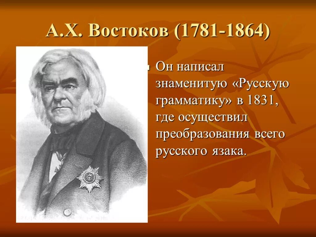 Известные ученые на х. А. Х. Востоков (1781 – 1864). Выдающиеся ученые русисты.