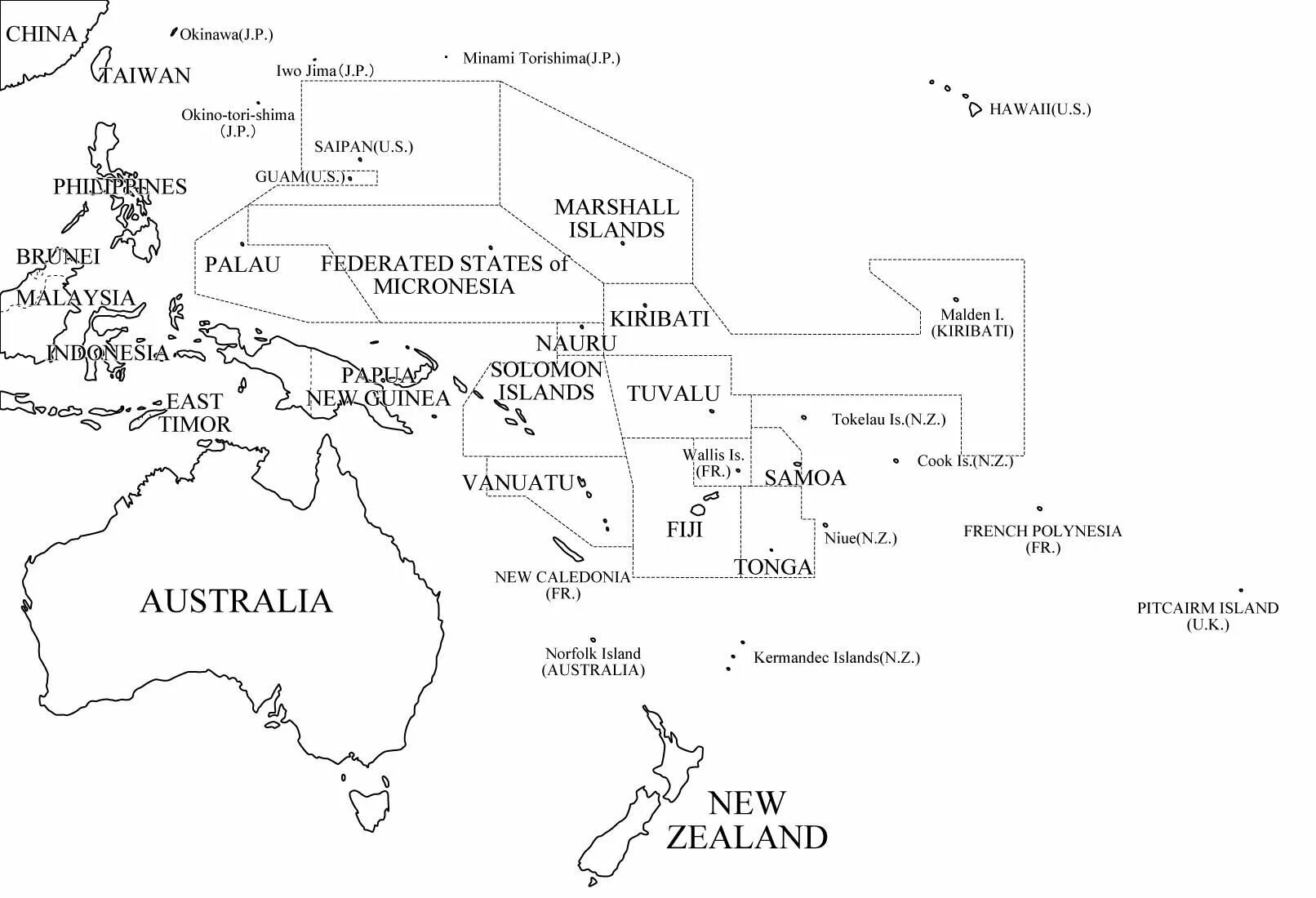 Австралия и океания территория. Политическая карта Австралии и Океании со странами. Контурная карта Австралии и Океании для печати. Острова и страны Океании на контурной карте. Контурная карта Австралии и Океании заполненная.