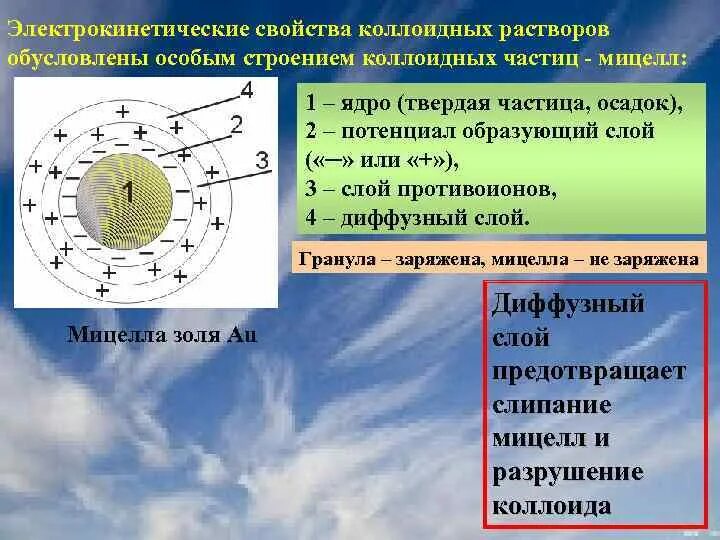 Противоионы в мицелле. Электрокинетические свойства коллоидных растворов. Строение коллоидной частицы мицеллы. Строение коллоидной частицы. Заряд частицы золя