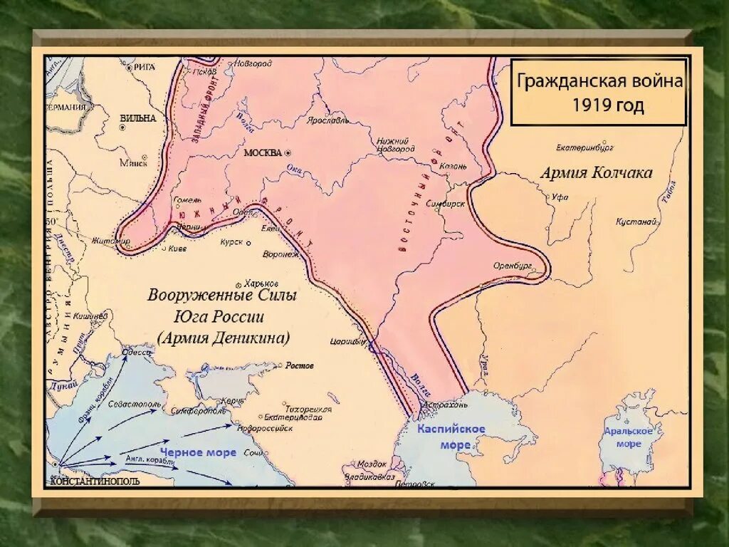 Движение на москву гражданской войны. Карта гражданской войны в России 1919.