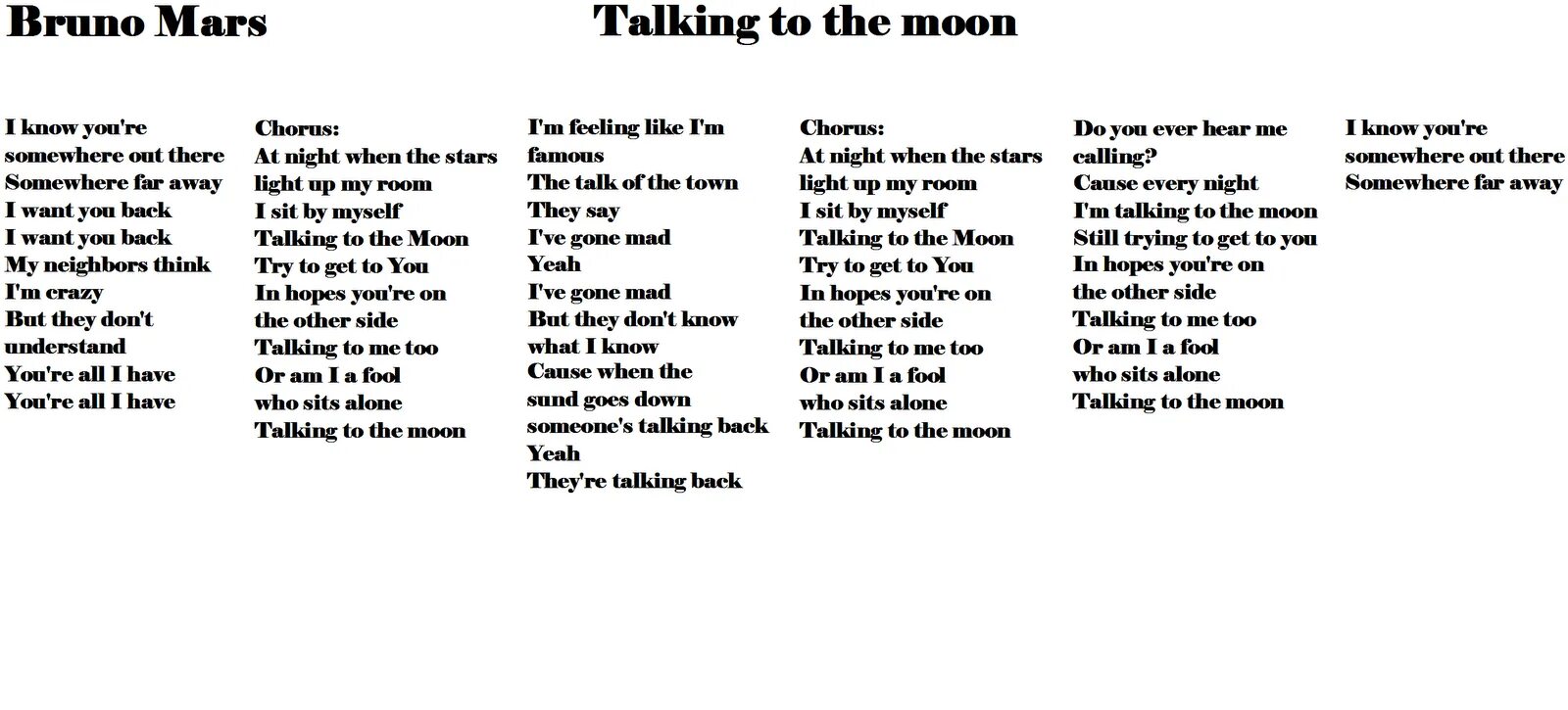 Talking to the moon bruno. Talking to the Moon текст. Talking to the Moon Бруно Марс текст. Bruno Mars talking to the Moon текст на русском. Moon текст.
